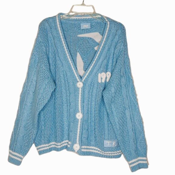 Taylor Swift Sweaters - Taylor Swift 1989 Blue Cable Knit Sweater Cardigan M/L Preppy Collegiate